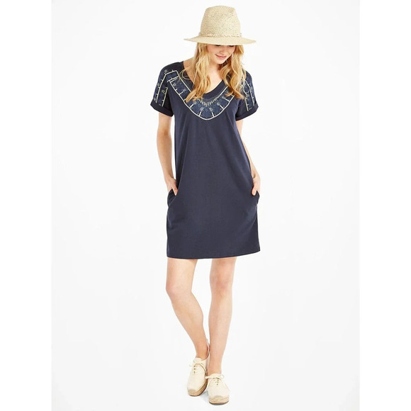 NIC+ZOE Pier Embroidered Shift Dress -Navy Multi - L - Picture 1 of 10